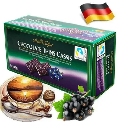 Темный шоколад со вкусом черной смородины в пластинках Maitre Truffout 200 гр.