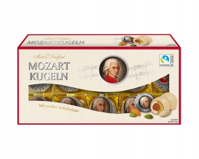 Шоколадные конфеты из белого шоколада MOZART Kugeln с марципановой начинкой Maitre Truffout 200 гр.