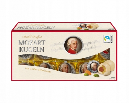 Шоколадные конфеты из белого шоколада MOZART Kugeln с марципановой начинкой Maitre Truffout 200 гр.